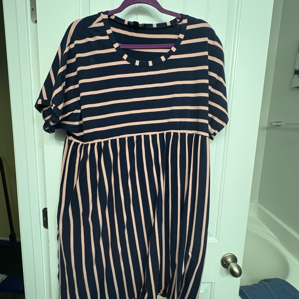 Suzanne Betro Navy and Pink Striped Dress